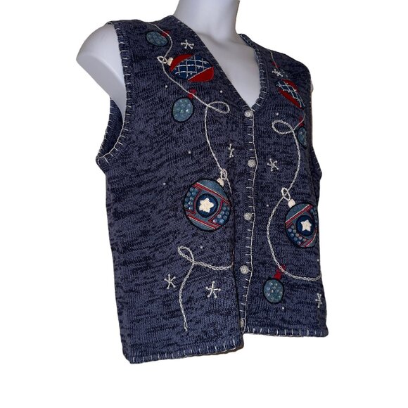 Bobbie Brooks Cardigan Sweater Vest Womens XL 16 18 Ornament Christmas Holiday - Picture 4 of 9